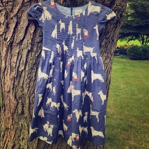 Mini Boden, blue dog print cotton dress, size 9-10